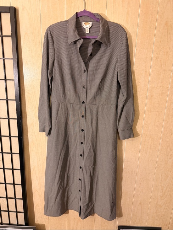 Talbots Dresses & Skirts - Talbots Olive-Gray Long Sleeve Button-Front Shirt Dress